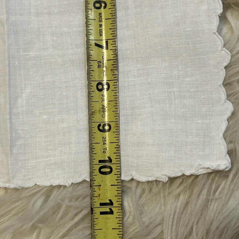 Lot Of 10 Vintage Linen Napkins White Baby Blue Floral Cutout Bow Scalloped Lace
